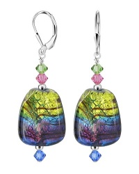 SCER541 Sterling Silver Colorful Blown Glass and Crystal Earrings Made with Swarovski Elements SCER541 Sterling Silver Colorful Blown Glass and Crystal Earrings Made with Swarovski Elements
