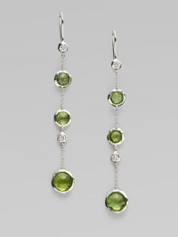 From the Silver Rain Collection. Delicate diamonds and richly colored faceted peridot within setttings of hammered sterling silver dangle delightfully from graceful chains.Diamonds, .20 tcw PeridotSterling silverDrop, about 2½Ear wireImported From the Silver Rain Collection. Delicate diamonds and richly colored faceted peridot within setttings of hammered sterling silver dangle delightfully from graceful chains.Diamonds, .20 tcw PeridotSterling silverDrop, about 2½Ear wireImported