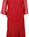 R&M Richards Women's Beaded Crepe Long Dress with Jacket