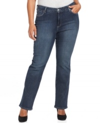 Refresh your casual look with Not Your Daughter's Jeans' straight leg plus size jeans, featuring a shaping panel for a flattering fit. Refresh your casual look with Not Your Daughter's Jeans' straight leg plus size jeans, featuring a shaping panel for a flattering fit.