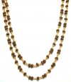 Rachel Reinhardt Nicole 14k Gold Plated Double Strand Necklace with Brown Wood Beads