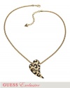 GUESS Gold-Tone Leopard-Print Heart Necklace, GOLD