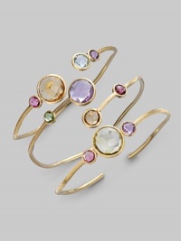 From the Jaipur Collection. Brilliant faceted stones along a delicately textured 18K gold bangle.Amethyst, pink tourmaline, citrine & green tourmaline 18K gold Circumference, about 7 Made in Italy Please note: Bracelets sold separately. From the Jaipur Collection. Brilliant faceted stones along a delicately textured 18K gold bangle.Amethyst, pink tourmaline, citrine & green tourmaline 18K gold Circumference, about 7 Made in Italy Please note: Bracelets sold separately.