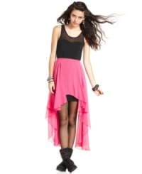 So in love with this dress from Material Girl! A high-low faux-skirt in shocking pink brings punk edge to the mix. Dare to wear the frock with combat boots for a look that's girlishly rugged. So in love with this dress from Material Girl! A high-low faux-skirt in shocking pink brings punk edge to the mix. Dare to wear the frock with combat boots for a look that's girlishly rugged.