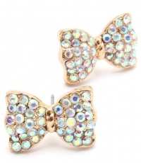 Adorable Pretty Princess Bow Stud Earrings with Sparkling AB Austrian Crystals - Gold Plated Adorable Pretty Princess Bow Stud Earrings with Sparkling AB Austrian Crystals - Gold Plated