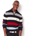 Relax and unwind in this multicolor horizontal stripe pullover sweater by Nautica.