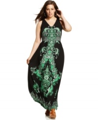 Flaunting a bold print, INC's sleeveless plus size maxi dress is an essential for your summer wardrobe! Flaunting a bold print, INC's sleeveless plus size maxi dress is an essential for your summer wardrobe!
