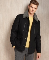 A cool throwback look to a simpler time, this Arcadia Newsboy coat from Michael Kors makes any look timeless. A cool throwback look to a simpler time, this Arcadia Newsboy coat from Michael Kors makes any look timeless.