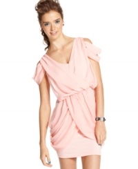 Gentle draping in every direction fills this party dress with soft, ethereal style! From Material Girl. Gentle draping in every direction fills this party dress with soft, ethereal style! From Material Girl.