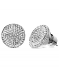 Stylish in silver tones. This pair of concave stud earrings from Michael Kors, crafted from silver ion-plated steel, simply dazzles with glass pave accents. Approximate diameter: 1/2 inch. Stylish in silver tones. This pair of concave stud earrings from Michael Kors, crafted from silver ion-plated steel, simply dazzles with glass pave accents. Approximate diameter: 1/2 inch.