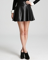 Mini cut, maximum chic-this luxe leather Milly skirt swirls with dynamic pleats. Beautiful tailoring highlights your hourglass figure. Mini cut, maximum chic-this luxe leather Milly skirt swirls with dynamic pleats. Beautiful tailoring highlights your hourglass figure.