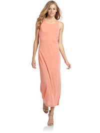 THE LOOKSlub knitRound necklineSleevelessKeyhole back button closureTHE FITAbout 52 from shoulder to hemTHE MATERIALShell: rayonSecond fabric: 95% polyester/5% spandexCARE & ORIGINHand washMade in USAModel shown is 5'10 (177cm) wearing US size Small. THE LOOKSlub knitRound necklineSleevelessKeyhole back button closureTHE FITAbout 52 from shoulder to hemTHE MATERIALShell: rayonSecond fabric: 95% polyester/5% spandexCARE & ORIGINHand washMade in USAModel shown is 5'10 (177cm) wearing US size Small.