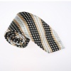 Black Stripes White Polka Dots Woven Silk Neckie Present Box Set T8482