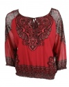 INC International Concepts Womens Petite Paisley Sheer Sleeve Top