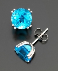 You can't be blue while wearing these sparkling round-cut blue topaz earrings (4-1/2 ct. t.w.). Set in 14k white gold. You can't be blue while wearing these sparkling round-cut blue topaz earrings (4-1/2 ct. t.w.). Set in 14k white gold.