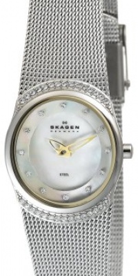 Skagen Women's 686XSGSC Crystal Accented Mother of Pearl Mesh Watch