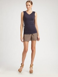 EXCLUSIVELY AT SAKS. glass-bead-adorned silk neckline and ruching at shoulders make this a unique version of a style staple.Round collarSleevelessAbout 27 from shoulder at hem94% cotton/6% lycra; trim: 96% silk linen/4% elastaneHand washMade in Italy Model shown is 5'10½ (179cm) wearing US size Small. EXCLUSIVELY AT SAKS. glass-bead-adorned silk neckline and ruching at shoulders make this a unique version of a style staple.Round collarSleevelessAbout 27 from shoulder at hem94% cotton/6% lycra; trim: 96% silk linen/4% elastaneHand washMade in Italy Model shown is 5'10½ (179cm) wearing US size Small.
