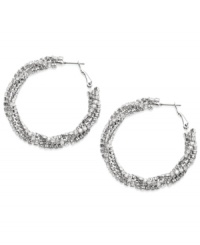 Dazzlingly detailed. Shimmering crystals and glittering glass accents dress up these classic hoop earrings from Alfani. Set in silver tone mixed metal, they'll add an eye-catching element to your look. Approximate diameter: 2 inches. Dazzlingly detailed. Shimmering crystals and glittering glass accents dress up these classic hoop earrings from Alfani. Set in silver tone mixed metal, they'll add an eye-catching element to your look. Approximate diameter: 2 inches.