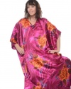 Satin Charmeuse Caftan, Orange Roses Floating on Pink, Plus Size, Up2date Fashion Style#Caf-39