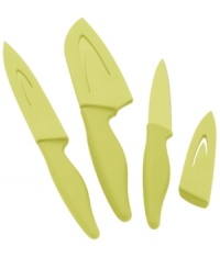 Prep made perfect. The essential set for stepping up to every task, this prep set includes a paring, santoku and serrated utility for everything from dicing to mincing. Resin-coated high carbon stainless steel blades bring strength, durability and a versatile nonstick excellence to the table. 1-year warranty. Prep made perfect. The essential set for stepping up to every task, this prep set includes a paring, santoku and serrated utility for everything from dicing to mincing. Resin-coated high carbon stainless steel blades bring strength, durability and a versatile nonstick excellence to the table. 1-year warranty.