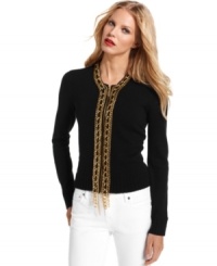 Shiny chain details make a dazzling addition to the front placket of this zip-front cardigan by MICHAEL Michael Kors.