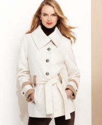 Whether you choose subtly chic charcoal and navy option or the eye-catching camel and white version, Nautica's wool-blend coat keeps you cozy in style! Whether you choose subtly chic charcoal and navy option or the eye-catching camel and white version, Nautica's wool-blend coat keeps you cozy in style!