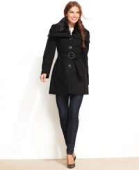 Plus faux fur ups the drama on Miss Sixty's chic belted coat. The feminine, gently flared shape lets you show off your style even in the cold. Plus faux fur ups the drama on Miss Sixty's chic belted coat. The feminine, gently flared shape lets you show off your style even in the cold.