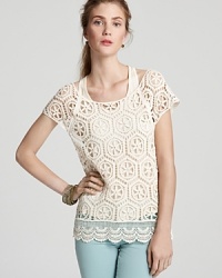 Add a touch of vintage inspiration to your denim looks with this Ella Moss top, rendered in intricately patterned crochet. Add a touch of vintage inspiration to your denim looks with this Ella Moss top, rendered in intricately patterned crochet.