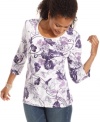 Let style bloom in Karen Scott's floral-printed top. Rendered in a regal purple, it's a great look at a great price!