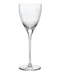 Delicate floral springs and beaded texture grace this crystal wine glass (shown center left), a most elegant complement to your Bellina china. Ideal for sparkling wines with its slender stem. Delicate floral springs and beaded texture grace this crystal wine glass (shown center left), a most elegant complement to your Bellina china. Ideal for sparkling wines with its slender stem.