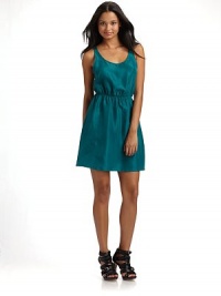 Jeweltone frock in lustrous silk has a shoulder-baring racer back flanked by grommeted straps.Sleeveless pullover Front scoop neckline Racer back with grommet detailed straps Elastic waist About 36 from shoulder to hem About 20 from natural waist Silk; dry clean Imported Jeweltone frock in lustrous silk has a shoulder-baring racer back flanked by grommeted straps.Sleeveless pullover Front scoop neckline Racer back with grommet detailed straps Elastic waist About 36 from shoulder to hem About 20 from natural waist Silk; dry clean Imported