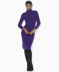 Lauren Ralph Lauren's cozy wool-blend dress is designed in a chic turtleneck silhouette with a straight skirt. Lauren Ralph Lauren's cozy wool-blend dress is designed in a chic turtleneck silhouette with a straight skirt.