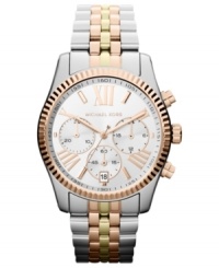 Three's company on this chic tri-tone watch from Michael Kors' Lexington collection. Three's company on this chic tri-tone watch from Michael Kors' Lexington collection.