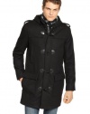 Guess Men's Toggle Coat Hoodie, Small, Black Wool Blend