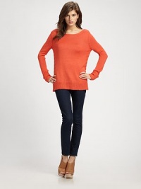 Snug alpaca and silk boatneck with dropped shoulders, lengthy silhouette and long dolman sleeves. BoatneckDropped shouldersLong dolman sleevesRibbed cuffs and hem70% alpaca/30% silkDry cleanImported of Italian fabric