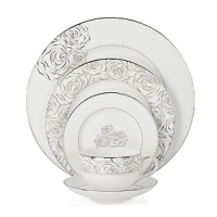 The couture designer Monique Lhuillier celebrates her first creative collaboration with Waterford Crystal with the Sunday Rose Collection. Inspired by her iconic Sunday Rose wedding gown, this formal 5-piece place setting is a sophisticated symphony of fine bone china and precious platinum details.