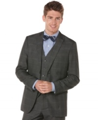 Paired with matching vest or by itself, this plaid blazer from Perry Ellis is a smooth change of pace from your suiting style. Paired with matching vest or by itself, this plaid blazer from Perry Ellis is a smooth change of pace from your suiting style.