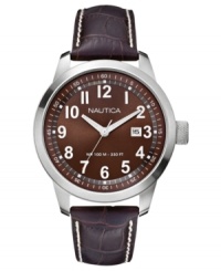 Rich croco leather and an earthy dial make this Nautica watch a handsome accessory. Rich croco leather and an earthy dial make this Nautica watch a handsome accessory.