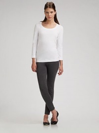 A seasonless essential in smooth, soft, feather-light stretch jersey. Scooped neckline Three-quarter sleeves Cotton/spandex; hand wash Imported A seasonless essential in smooth, soft, feather-light stretch jersey. Scooped neckline Three-quarter sleeves Cotton/spandex; hand wash Imported