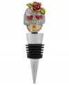 Help your wine keep its full body with this wine stopper from Betsey Johnson. The silver-tone glittery skull atop the metal and rubber stopper features gold-tone details with pink and green accents for a whimsical look. Item comes packaged in a signature Betsey Johnson Gift Box. Approximate length: 4 inches.