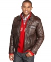 Easy rider. Get your classic American style on with the vintage cow leather motorcycle jacket from Tommy Hilfiger.