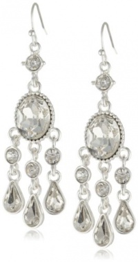 Nine West We Do I Do Crystal Silver-Tone Crystal Fish-Hook Chandelier Drop Earrings