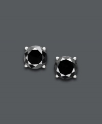 Dynamic sparkle for effortless style. Round-cut black diamonds (1 ct. t.w.) add a bold pop to any ensemble. Crafted in a 14k white gold post setting. Approximate diameter: 1/8 inch. Dynamic sparkle for effortless style. Round-cut black diamonds (1 ct. t.w.) add a bold pop to any ensemble. Crafted in a 14k white gold post setting. Approximate diameter: 1/8 inch.
