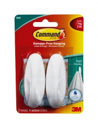 Command Designer Medium Plastic Hooks, Water-Resistant Strips, 2-Hook, 4-Strip Command Designer Medium Plastic Hooks, Water-Resistant Strips, 2-Hook, 4-Strip