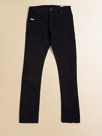 A classic, five-pocket design in a straight-leg silhouette gets an update in a dark hue.Front button closureWaistband with belt loopsZip flyFive-pocket style99% cotton/1% spandexMachine washImported A classic, five-pocket design in a straight-leg silhouette gets an update in a dark hue.Front button closureWaistband with belt loopsZip flyFive-pocket style99% cotton/1% spandexMachine washImported