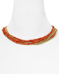 MICHAEL Michael Kors Coral and Gold Snake Chain Beaded Hook Necklace, 17 MICHAEL Michael Kors Coral and Gold Snake Chain Beaded Hook Necklace, 17