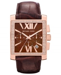 This oversized Gia watch in rosy hues shines with crystal accents, by Michael Kors. This oversized Gia watch in rosy hues shines with crystal accents, by Michael Kors.