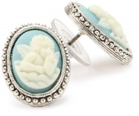 The Vatican Library Collection Silver-Tone Blue Angel Cameo Button Earrings The Vatican Library Collection Silver-Tone Blue Angel Cameo Button Earrings