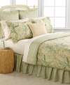 A soothing green hue and printed raffia pattern lends an air of leisurely style in this Grand Isle European sham from Lauren Ralph Lauren. Finished with a flange border.