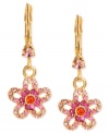 Pick these! Betsey Johnson's flower drop earrings are crafted from gold-tone mixed metal with colorful glass crystal accents adding a vibrant pop. Approximate drop: 1-1/5 inches.